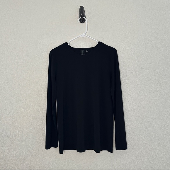 Norma Kamali Black Long Sleeve Top - Raw Hem Minimalist Quiet Luxury - Small - Picture 2 of 7